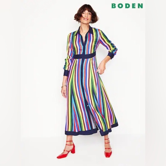 Boden Dresses & Skirts - Boden Multicolor Rainbow Striped Midi/Maxi Shirt Dress 12 Petite Elegant Office